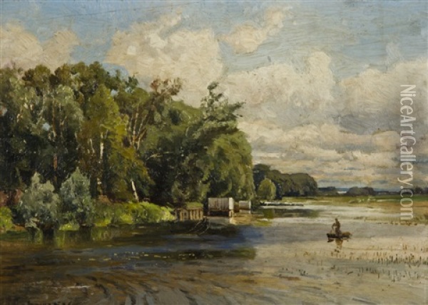 River Landscape Oil Painting - Konstantin Egorovich Makovsky