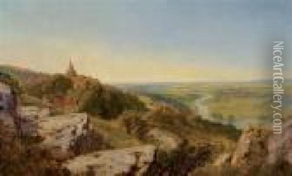 British, - A View Of Kirkbyoverblow, North Yorkshire Oil Painting - Edmund John Niemann, Snr.