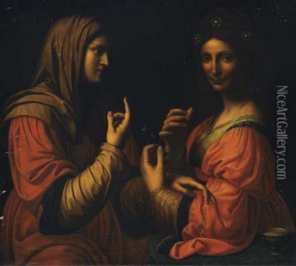 Marthe Et Marie Oil Painting - Bernardino Luini