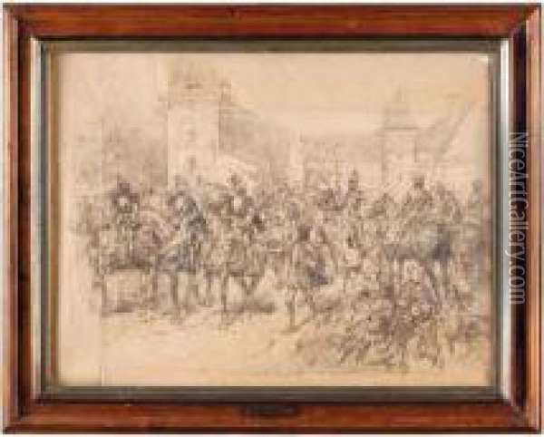 L'arrivo Dei Soldati A Cavallo Oil Painting - Ludovico Marchetti