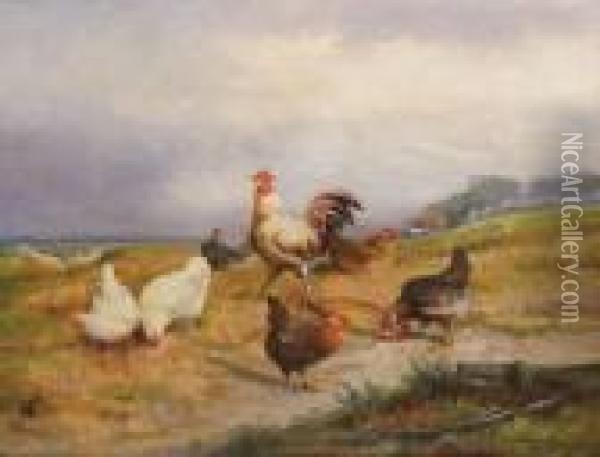 Haan En Kippen In Landschap Oil Painting - Jef Louis Van Leemputten