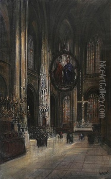 Interieur Der Lorenzkirche In Nurnberg Mit Dem Im Chor Aufgehangten Englischen Grus Oil Painting - Otto Hammel