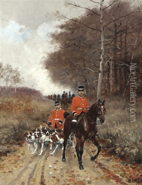 Equipage En Foret, La Riviere Saint-sauveur, Calvados Oil Painting - Adolphe Gustave Binet