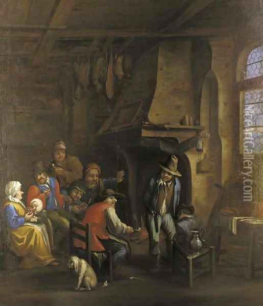 Peasants gathered at a fireside in an interior Oil Painting - Dirk-Theodor Helmbrecker