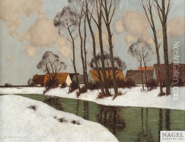 Winterlandschaft Mit Hausern Und Einem Kleinen Fluss Oil Painting - Carl Kuestner
