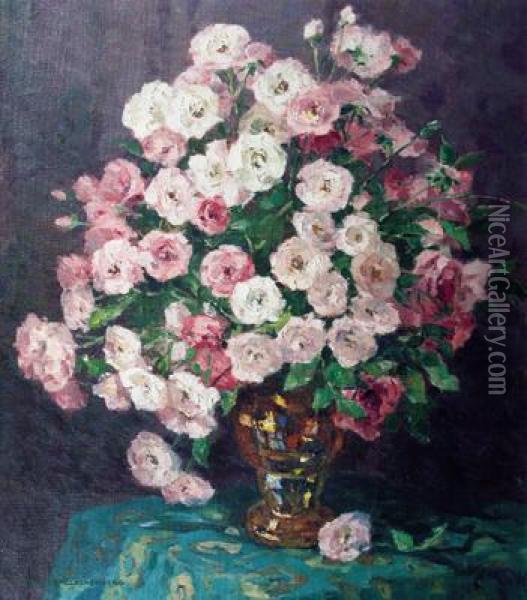 Rosenstraus In Vase Oil Painting - Franz Gruber-Gleichenberg