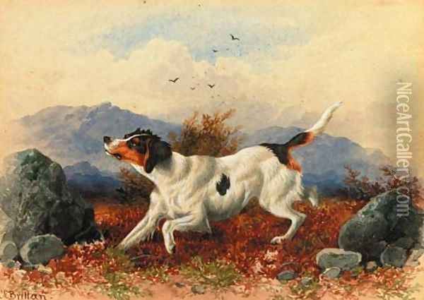 A pointer in a landscape Oil Painting - Charles Edward Snr Brittan
