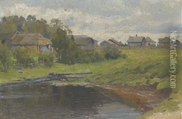 A Village Pond Oil Painting - Alexandr Vladimirovich Makovsky