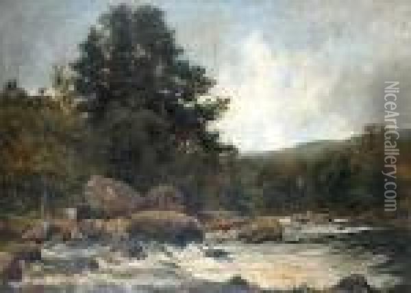 'the River', Betws-y-coed Oil Painting - Thomas E. Mostyn