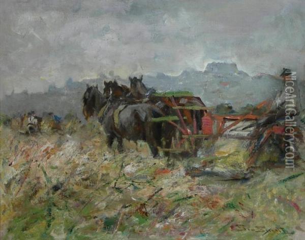 Threshing - Carse Of Gowrie Oil Painting - George Smith