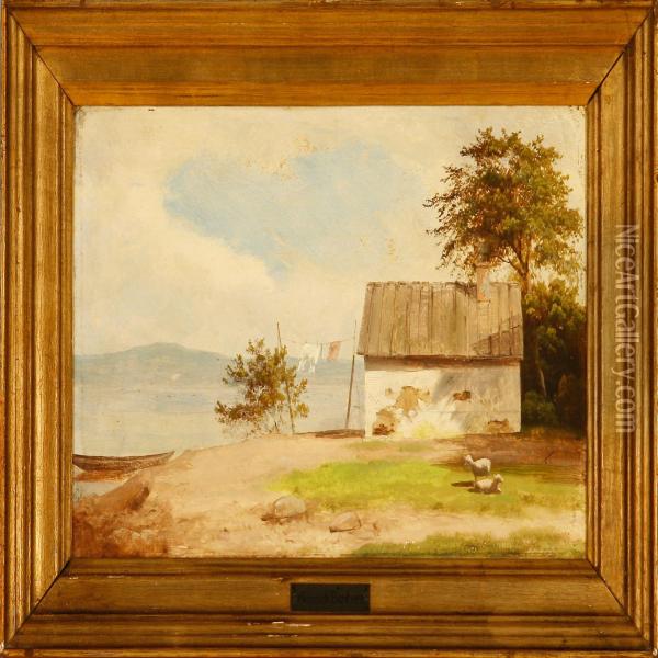 Fisherman's House At A Lake Oil Painting - Heinrich Buntzen