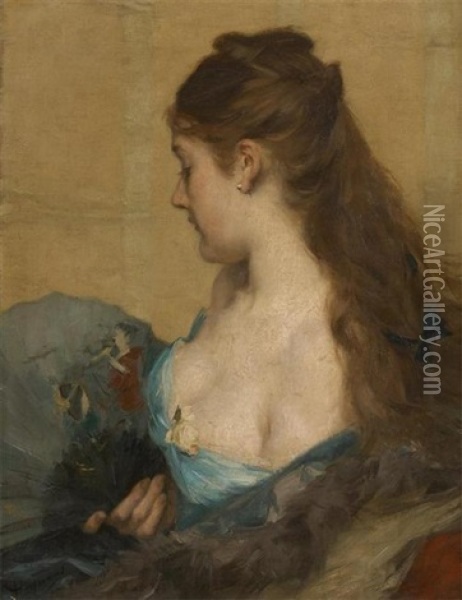 Jeune Femme A L'eventail Oriental Oil Painting - Charles Hermans