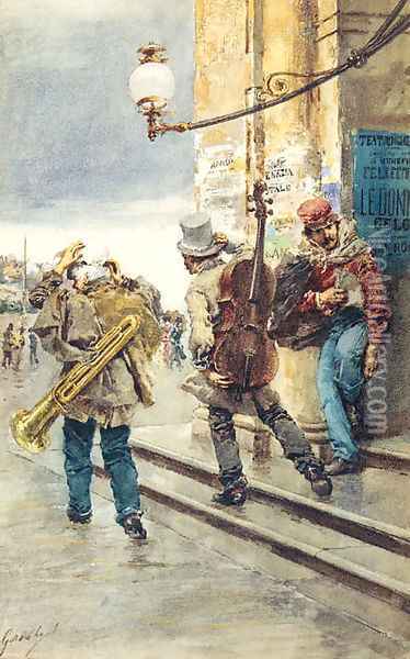 The Strolling Musicians Oil Painting - Continental School