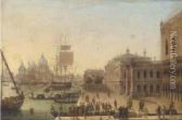 Bidding A Fond Farewell Before The Doge's Palace, Venice Oil Painting - Guiseppe Canella