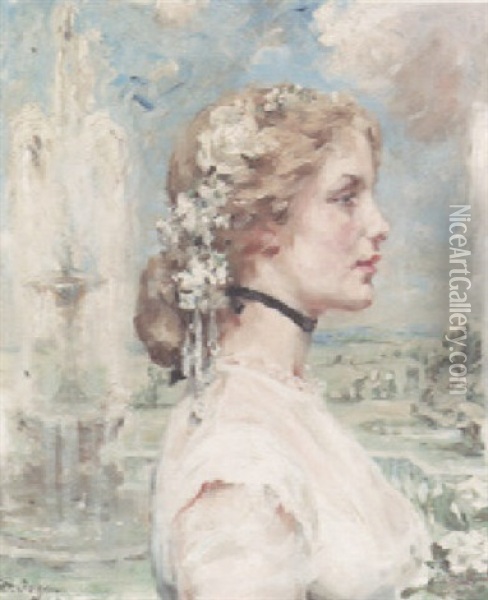 Young Lady In A Garden Oil Painting - Betty Maude Christian Fagan