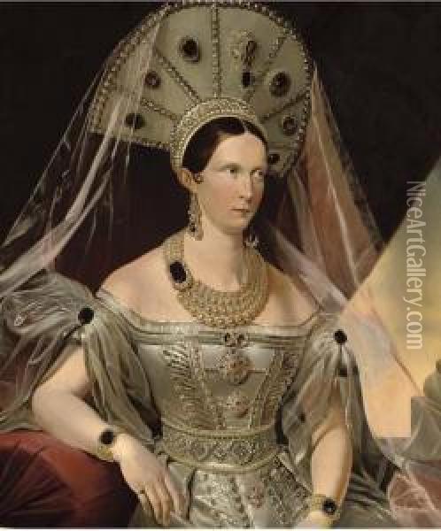 Portrait Of Empress Alexandra Feodorovna, Nee Princess Charlotte Of Prussia Oil Painting - Franz Krutger