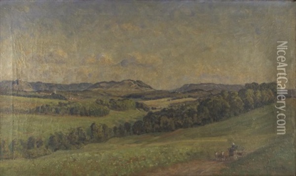 Blick Auf Die Schwabische Alb, Aufgenommen Von Der Burg Liebenau Bei Neckartailfingen Oil Painting - Hermann Druck