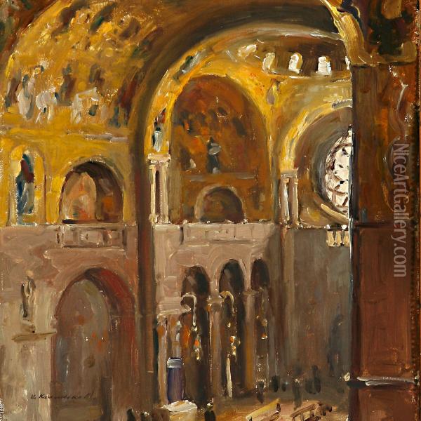 Church Interior Oil Painting - Ivan Leonidovich Kalmykov