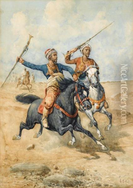 Arab Horsemen Oil Painting - Giuseppe Gabani