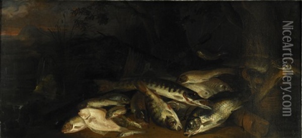 Fiskstilleben Oil Painting - Isaac Van Duynen