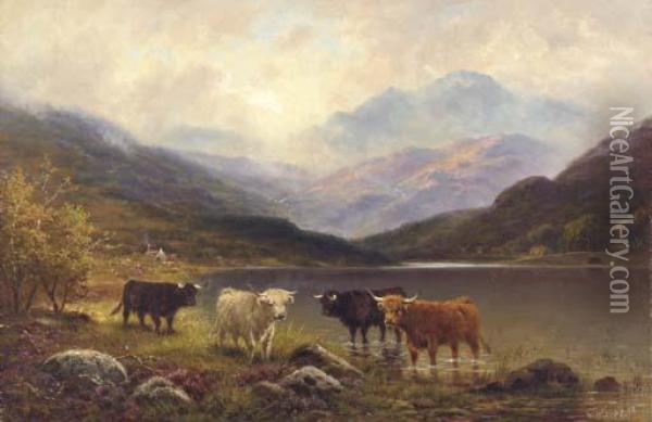 Cattle In A Highland Landscape Oil Painting - William Glover