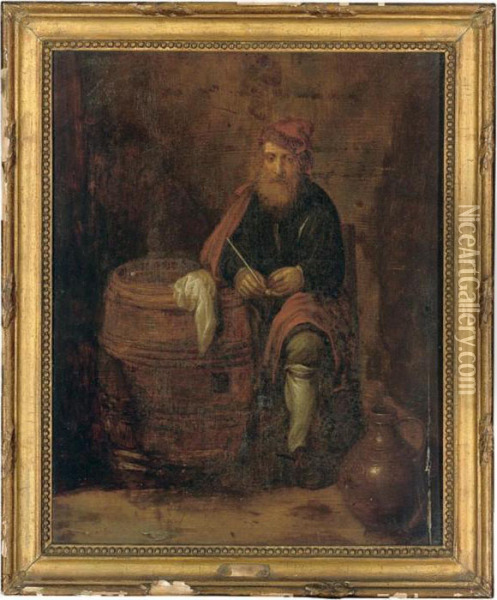A Pipe Smoker In An Interior Oil Painting - Jacob Van Toorenvliet