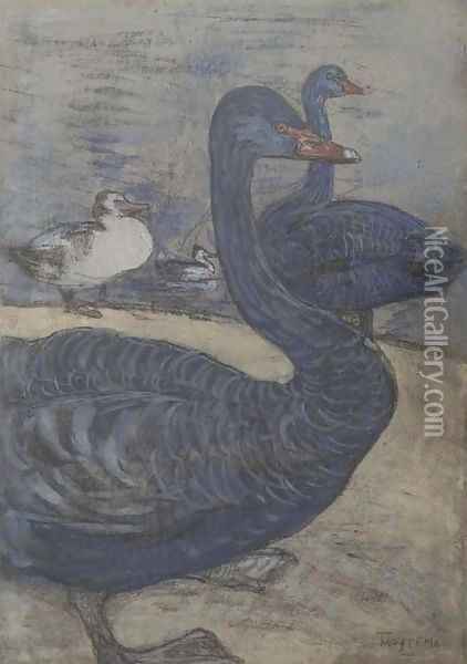 Black Swans Oil Painting - Theodorus Van Hoytema
