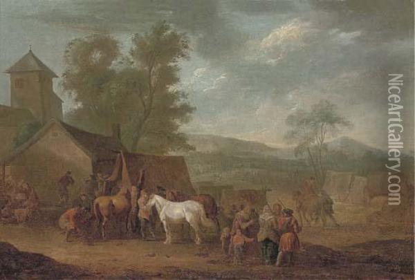 A Wooded Landscape With Horses Oil Painting - Jan Peeter Verdussen