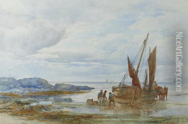 Unloading The Catch Oil Painting - Alexander Ballingall