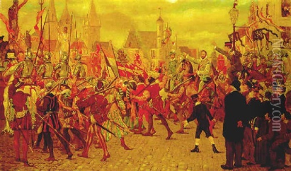 The Procession Celebrating The 300th Anniversary Of The Pacification Of Ghent Oil Painting - Emile Seeldrayers