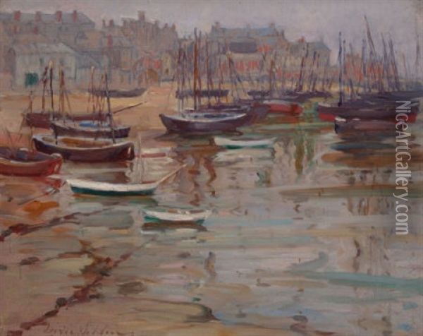 Breton Harbor Scene Oil Painting - Dixie Selden