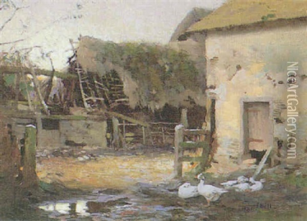 Old Farmyard Oil Painting - Frederick Hall
