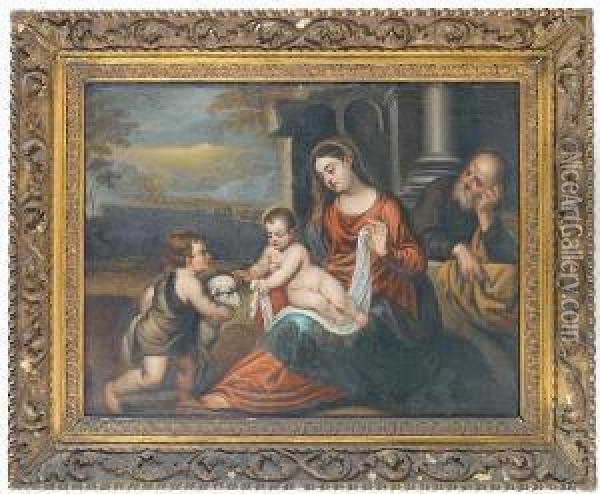 The Holy Family With The Infant Saint John Thebaptist Oil Painting - Polidoro Lanzani (see Polidoro Da Lanciano)