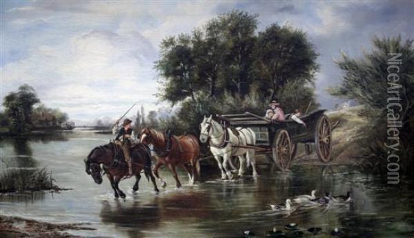 Cart Fording A River Oil Painting - John Locker