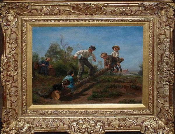 Kids Ona See-saw Oil Painting - Edouard Frere