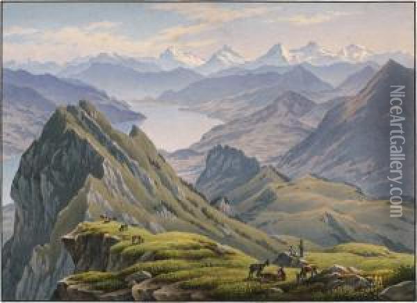 Blick Von Einer Hohe Beim Stockhorn Oil Painting - Gabriel I Lory