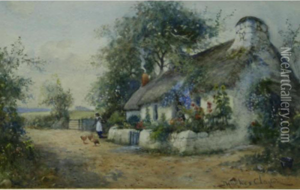 A Rural Thatched Cottage Oil Painting - Joseph Hughes Clayton