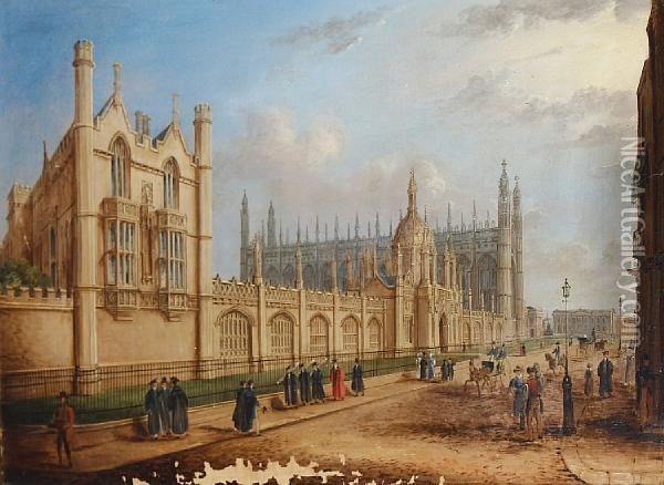 The Provost's Lodge, Kings College, Cambridge;view Of Kings College, Cambridge Oil Painting - Richard Bankes Harraden
