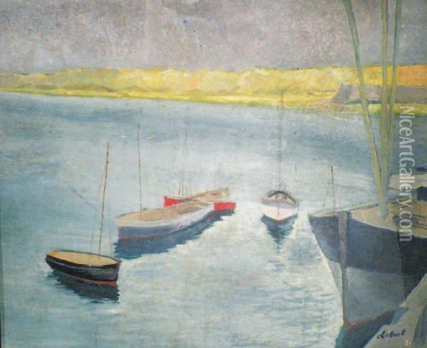 Bateaux Dans L'estuaire Oil Painting - Louis R. Antral