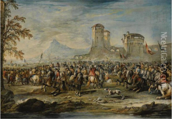 A Cavalry Column Preparing To Advance Oil Painting - Francesco Simonini