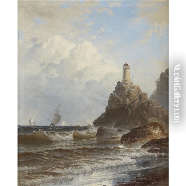 Coast Scene With Lighthouse Oil Painting - Alfred Thompson Bricher