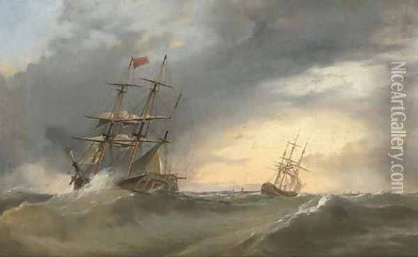 Riding out the gale Oil Painting - English School