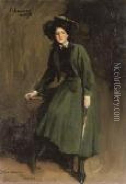 Eileen In Green (portrait Of Eileen Lavery, Later Lady Sempill) Oil Painting - John Lavery