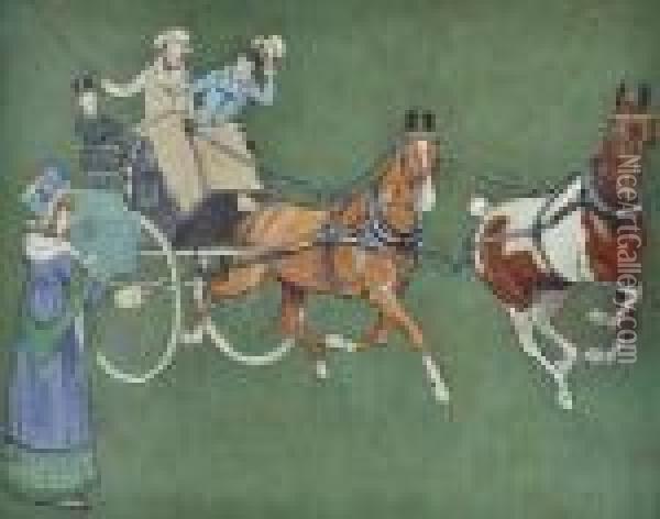 Carriage In Tandem Oil Painting - Cecil Charles Aldin