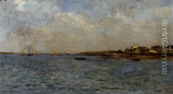 A Calm Harbour Oil Painting - Pierre Emmanuel Eugene Damoye