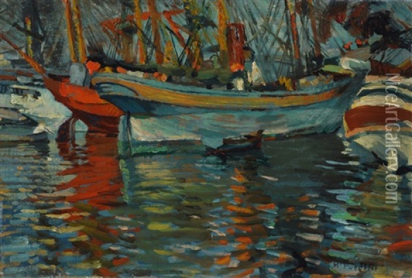 In Porto Oil Painting - Mario Puccini