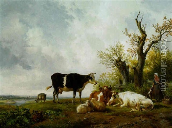 Out To Pasture Oil Painting - Hendrik van de Sande Bakhuyzen
