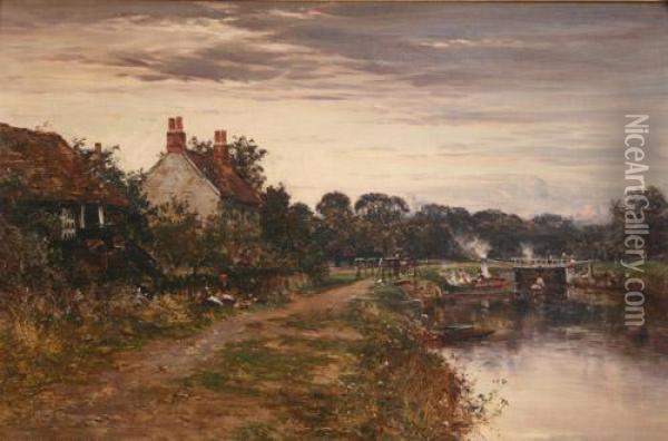 View Of A Canal And Lock On The River Thames Oil Painting - William E. Harris
