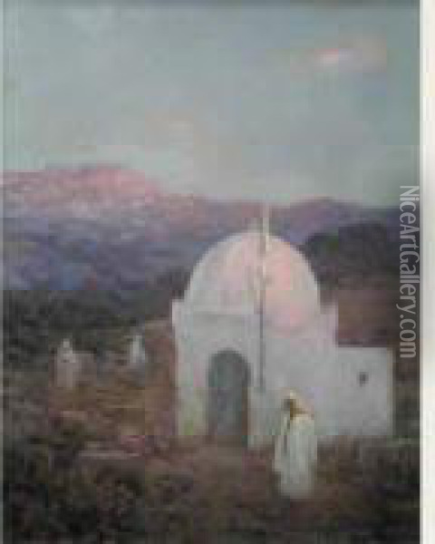 Marocaine Devant Une Koubba. Oil Painting - Louis-Auguste Girardot