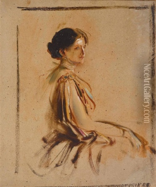 Damenbildnis (study) Oil Painting - Franz Seraph von Lenbach